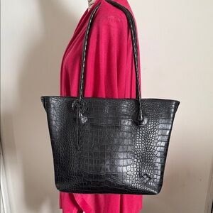 Patricia Nash Black Croc-Embossed Leather Tote